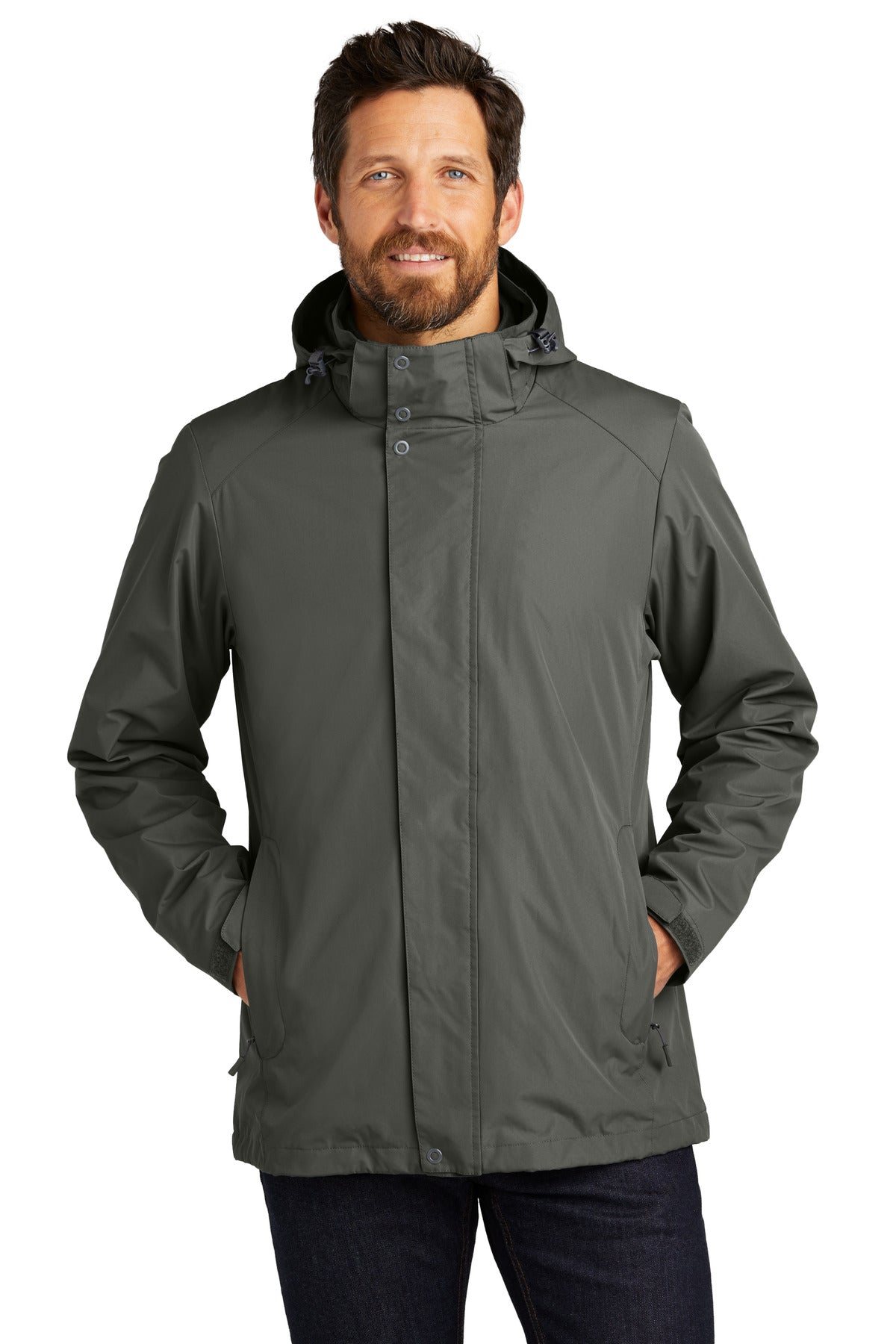 Front View of StormGrey Port Authority All-Weather 3-in-1 Jacket J123