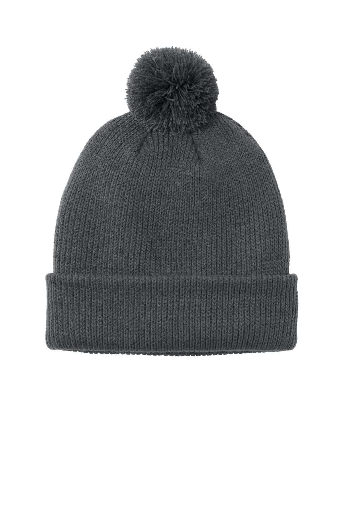 Front View of StormGrey Port Authority Cozy Pom Beanie C978