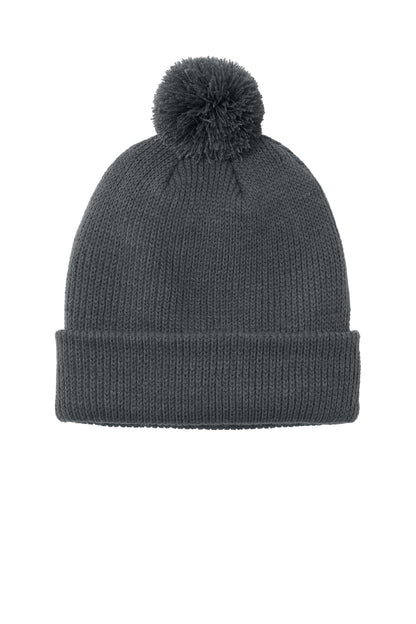 Front View of StormGrey Port Authority Cozy Pom Beanie C978