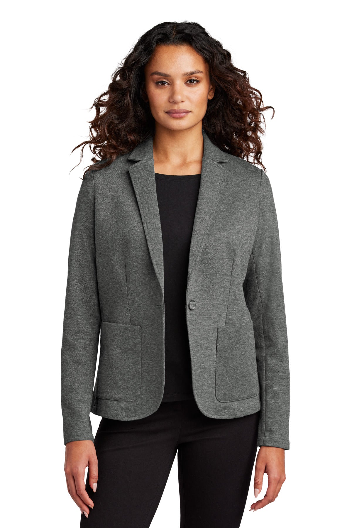 Front View of StrmGryHtr Mercer+Mettle Women's Relaxed Knit Blazer MM3031