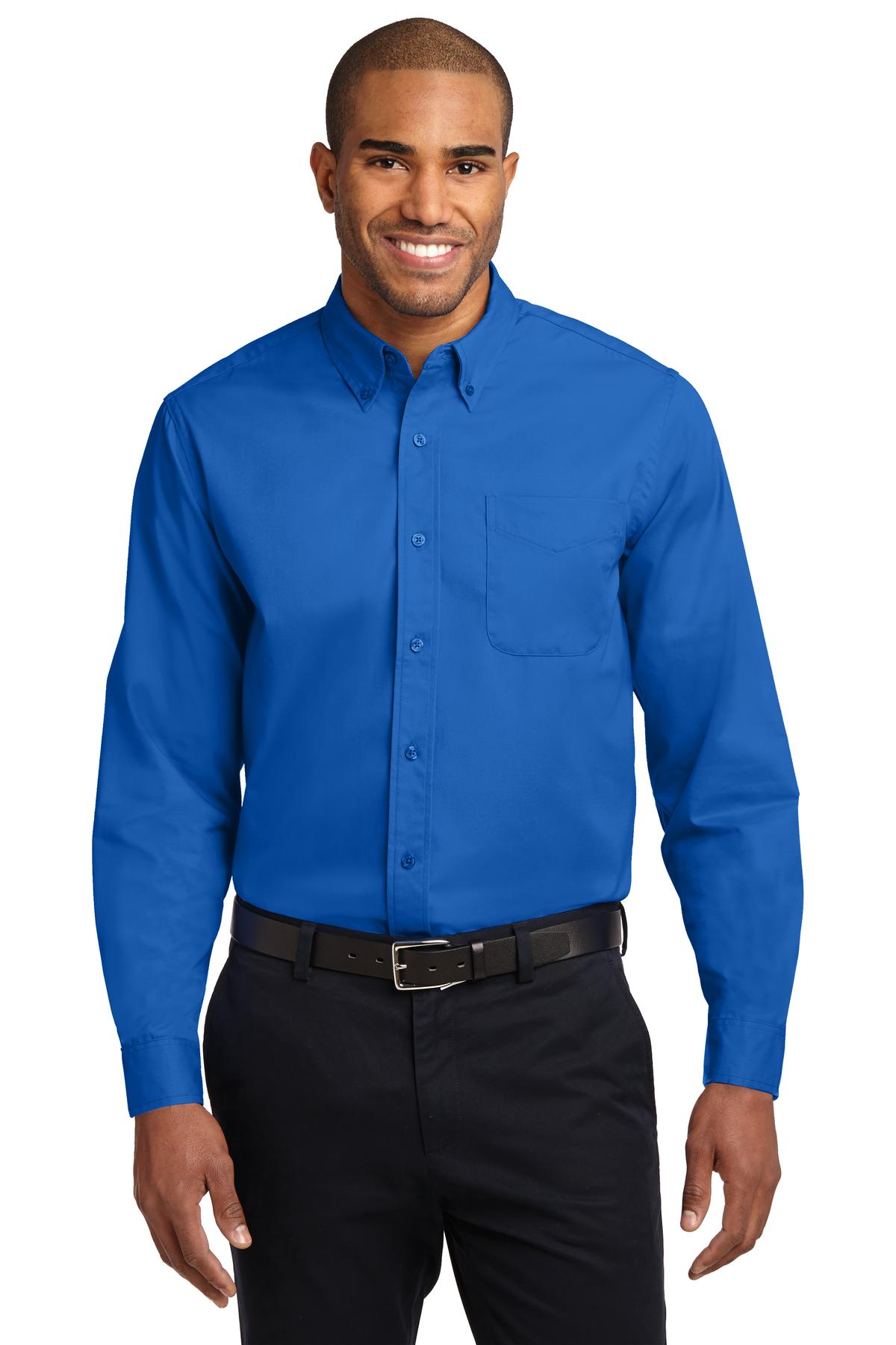 Front View of Strong Blue Port Authority Extended Size Long Sleeve Easy Care Shirt S608ES