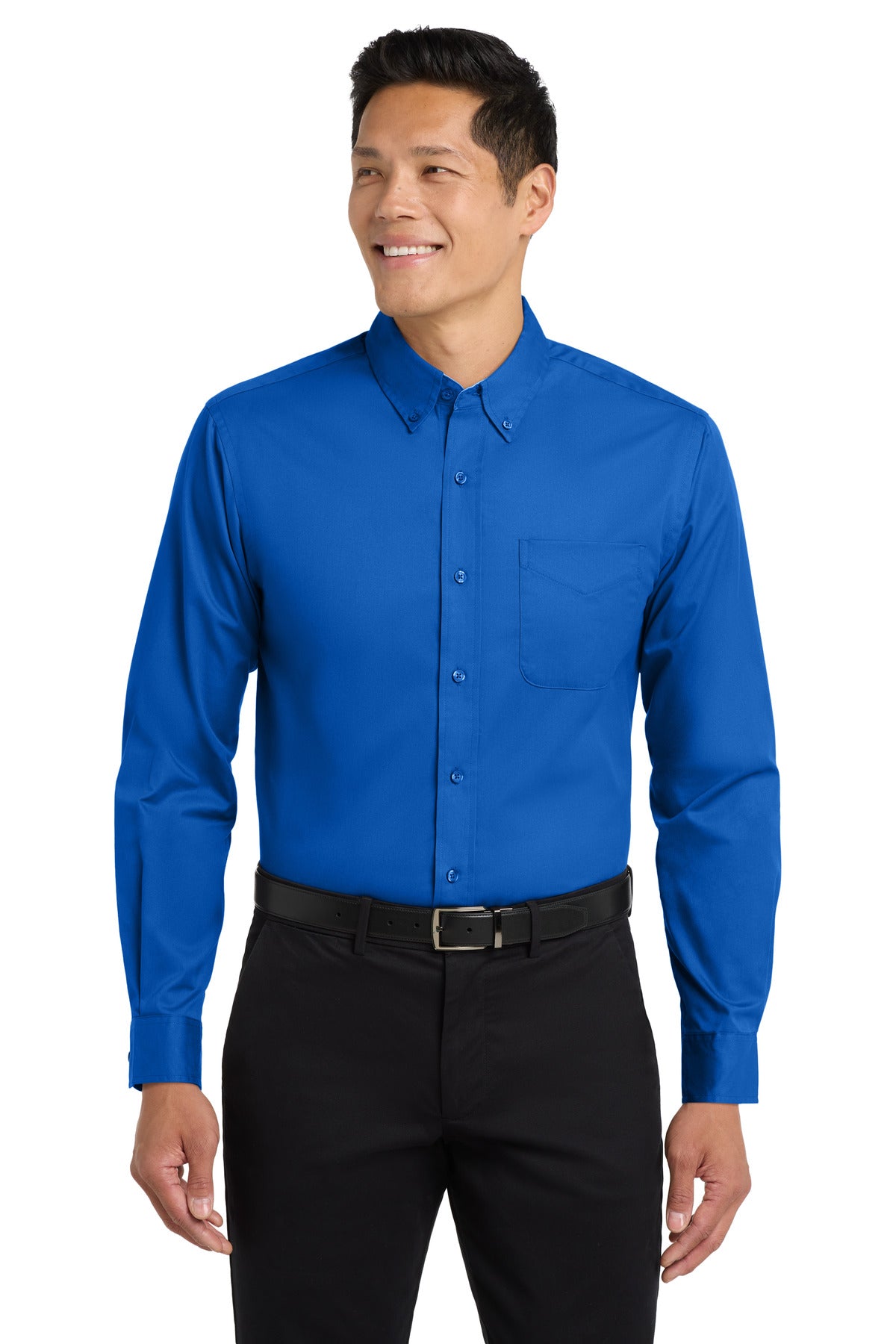 Front View of Strong Blue Port Authority Extended Size Long Sleeve Easy Care Shirt S608ES