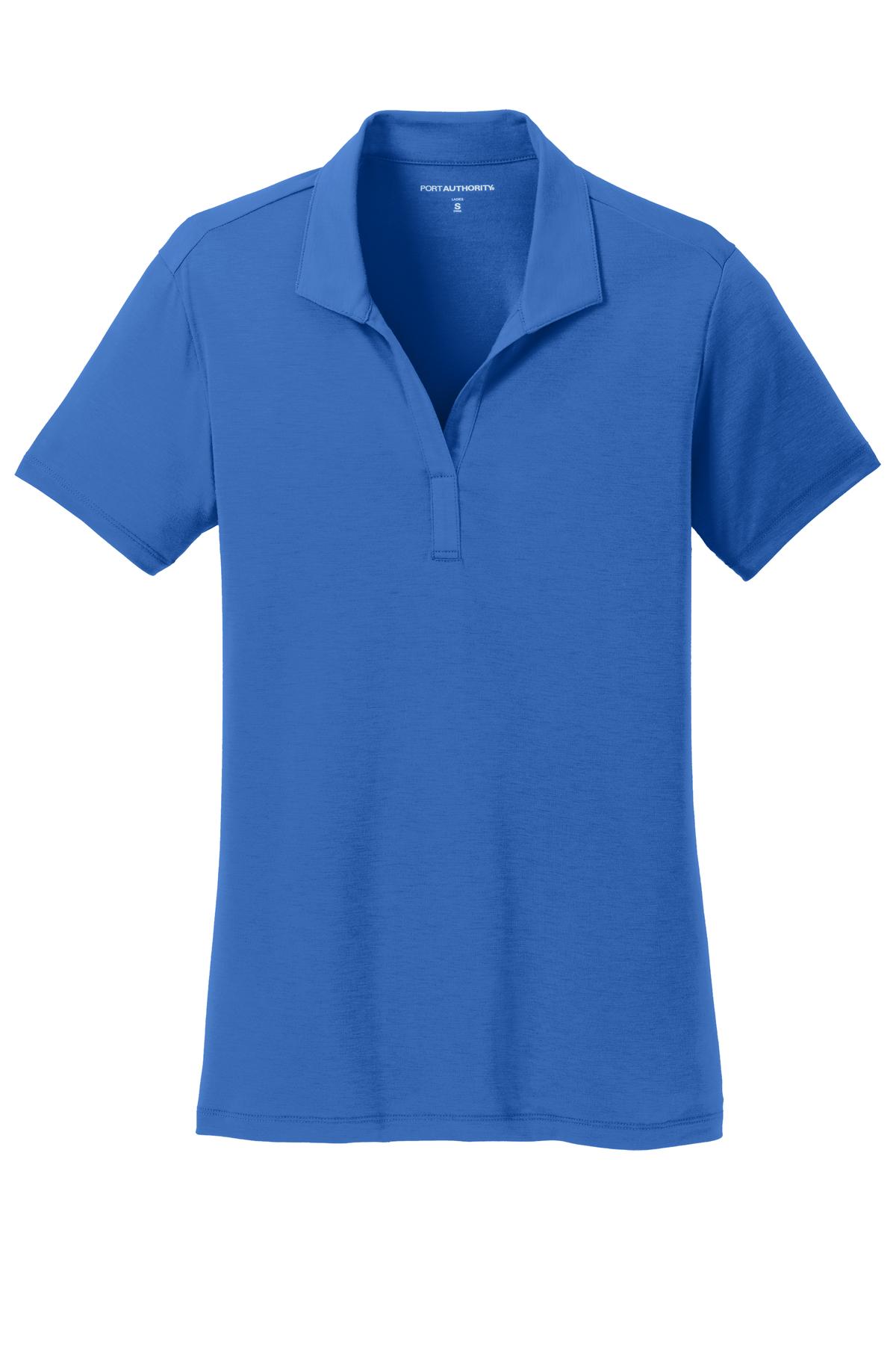 Front View of Strong Blue Port Authority Women's Cotton Touch Performance Polo. L568