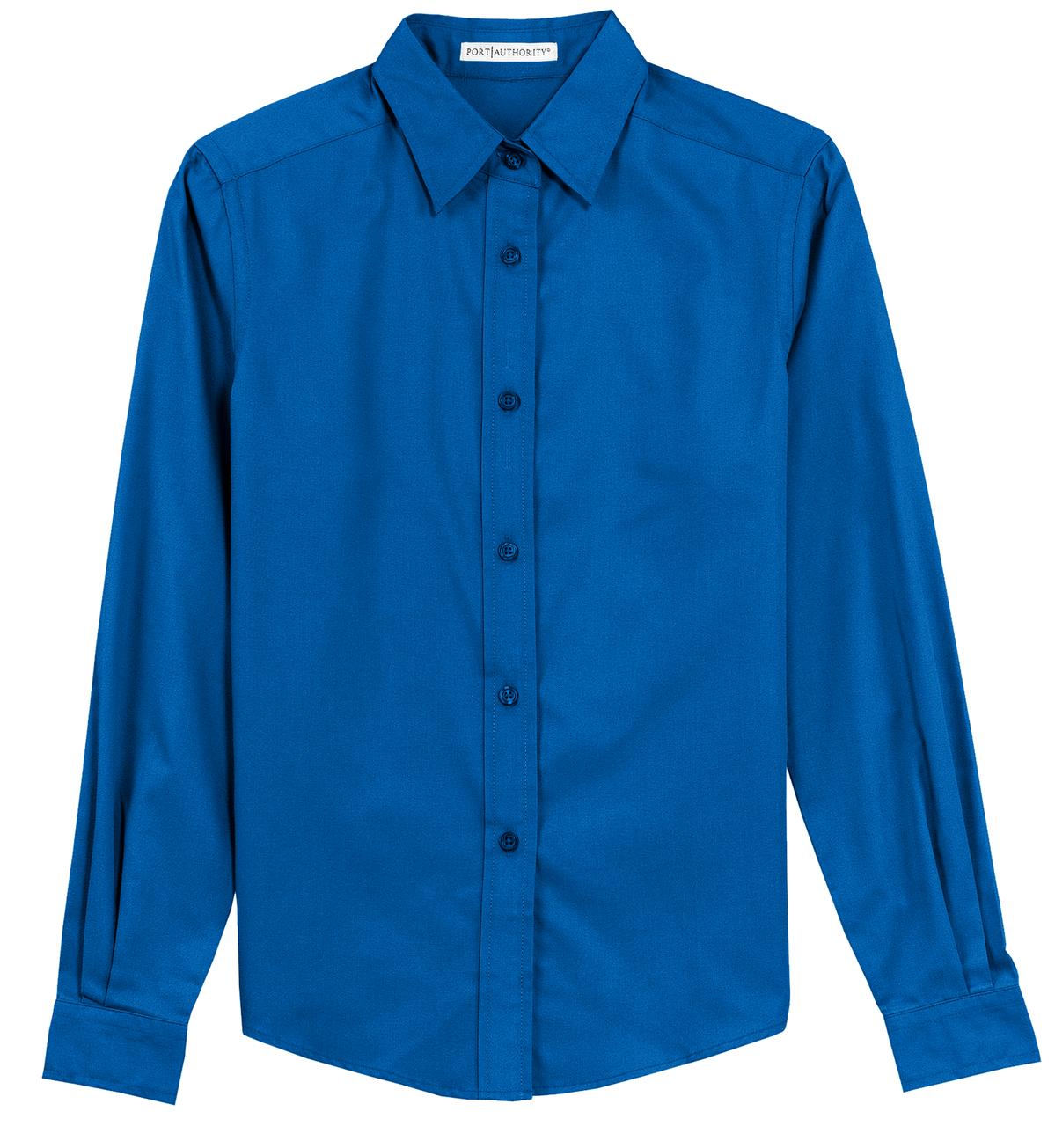 Front View of Strong Blue Port Authority Women's Long Sleeve Easy Care Shirt. L608