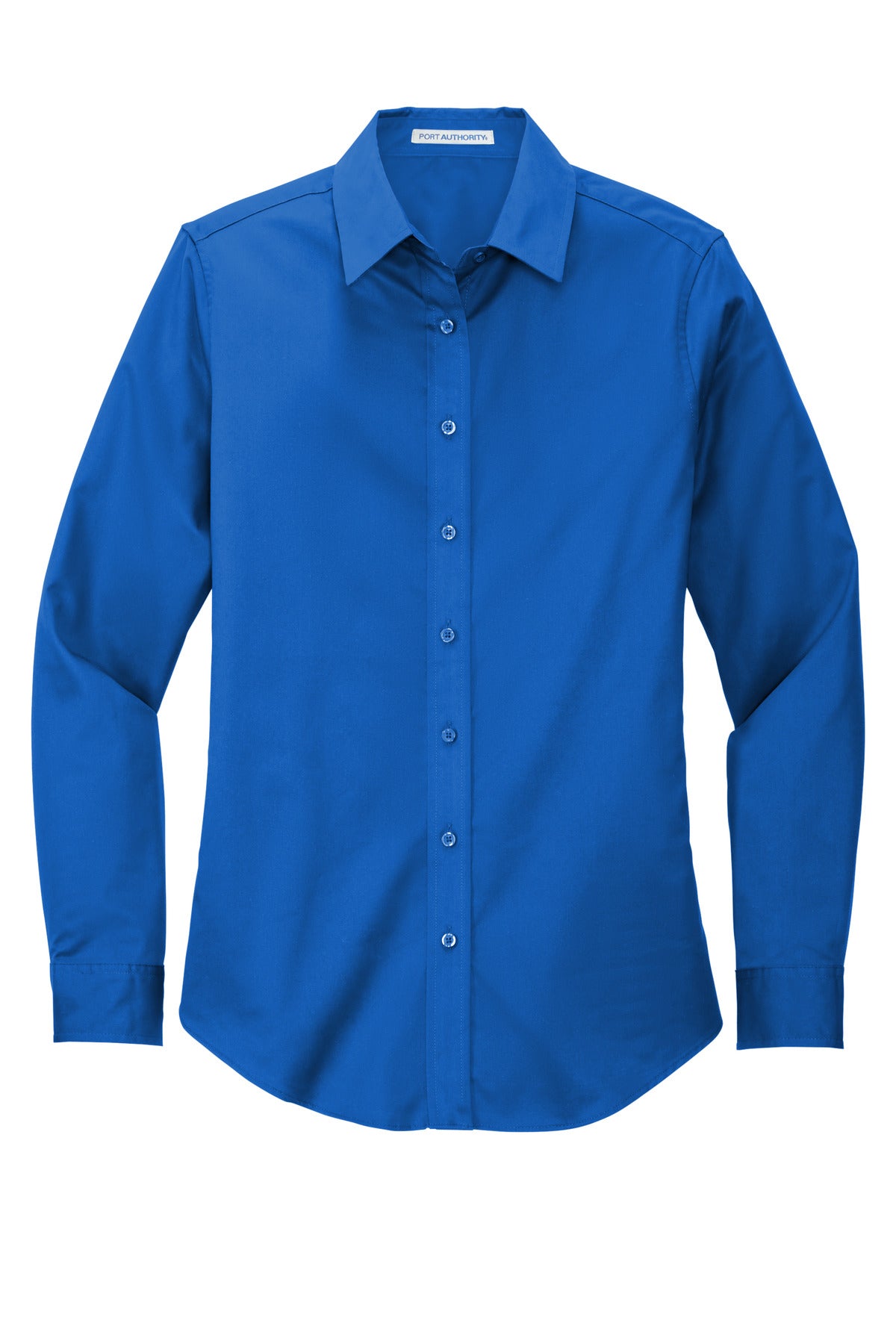 Front View of Strong Blue Port Authority Women's Long Sleeve Easy Care Shirt. L608