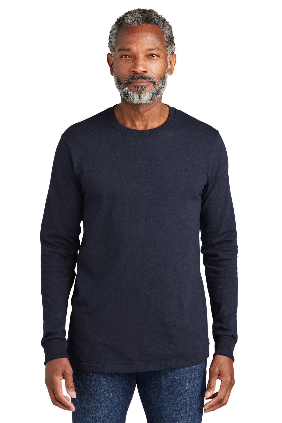 Front View of StrongNavy Volunteer Knitwear All-American Long Sleeve Tee VL100LS