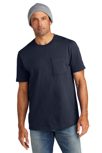 Front View of StrongNavy Volunteer Knitwear All-American Pocket Tee VL100P
