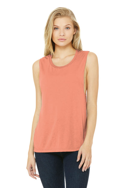 Front View of Sunset BELLA+CANVAS Women's Flowy Scoop Muscle Tank. BC8803