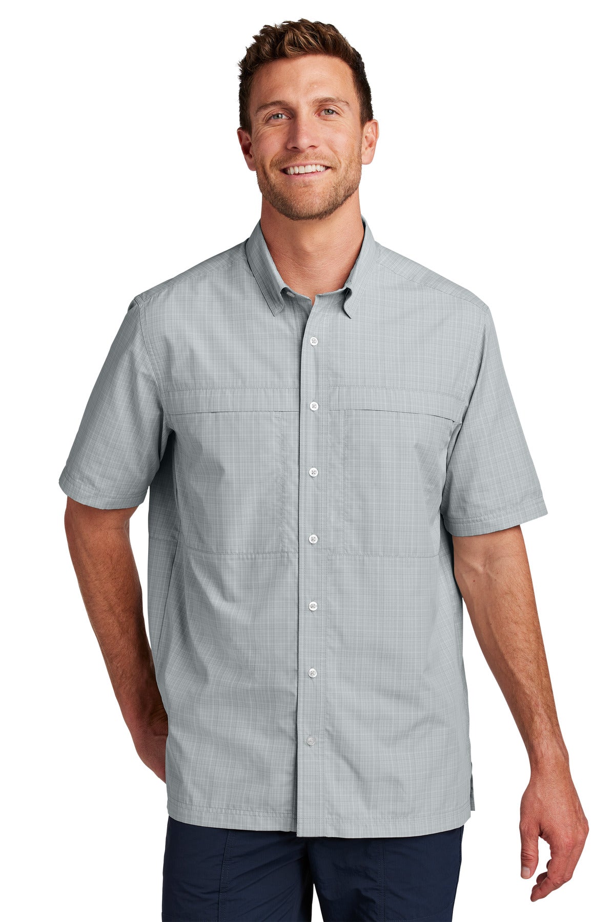 Front View of Sv/GsGCrPd Port Authority Short Sleeve UV Daybreak Shirt W961