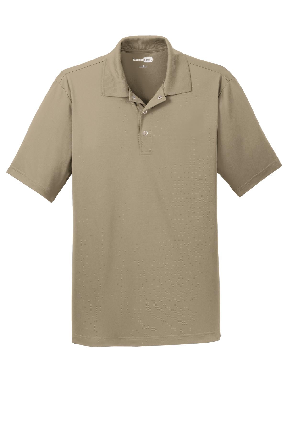 Front View of Tan CornerStone Micropique Gripper Polo. CS421
