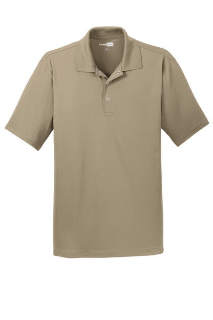 Front View of Tan CornerStone Micropique Gripper Polo. CS421