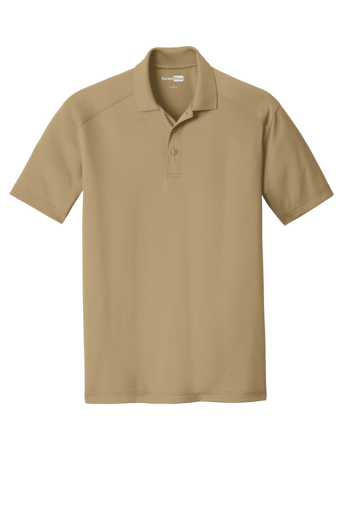 Front View of Tan CornerStone Select Lightweight Snag-Proof Polo. CS418