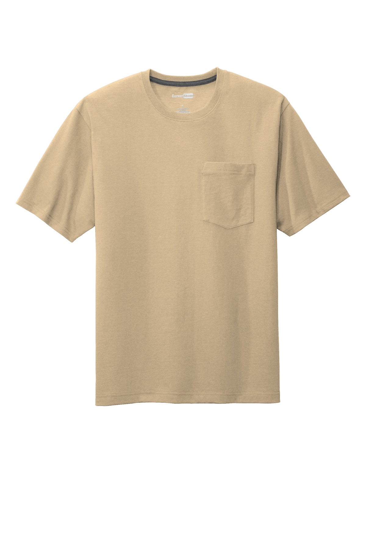 Front View of Tan CornerStone Workwear Pocket Tee CS430