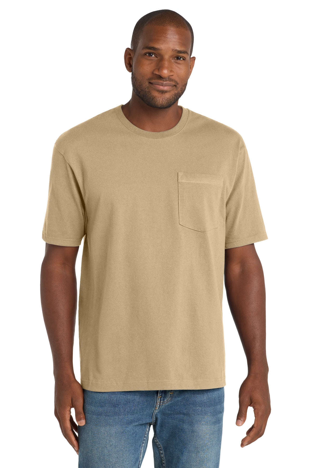 Front View of Tan CornerStone Workwear Pocket Tee CS430