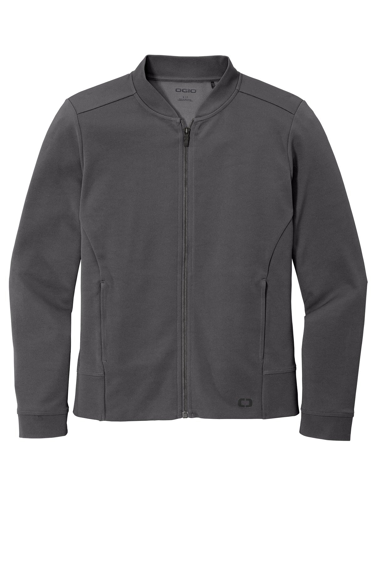 Front View of Tarmac Grey OGIO Women's Hinge Full-Zip. LOG820
