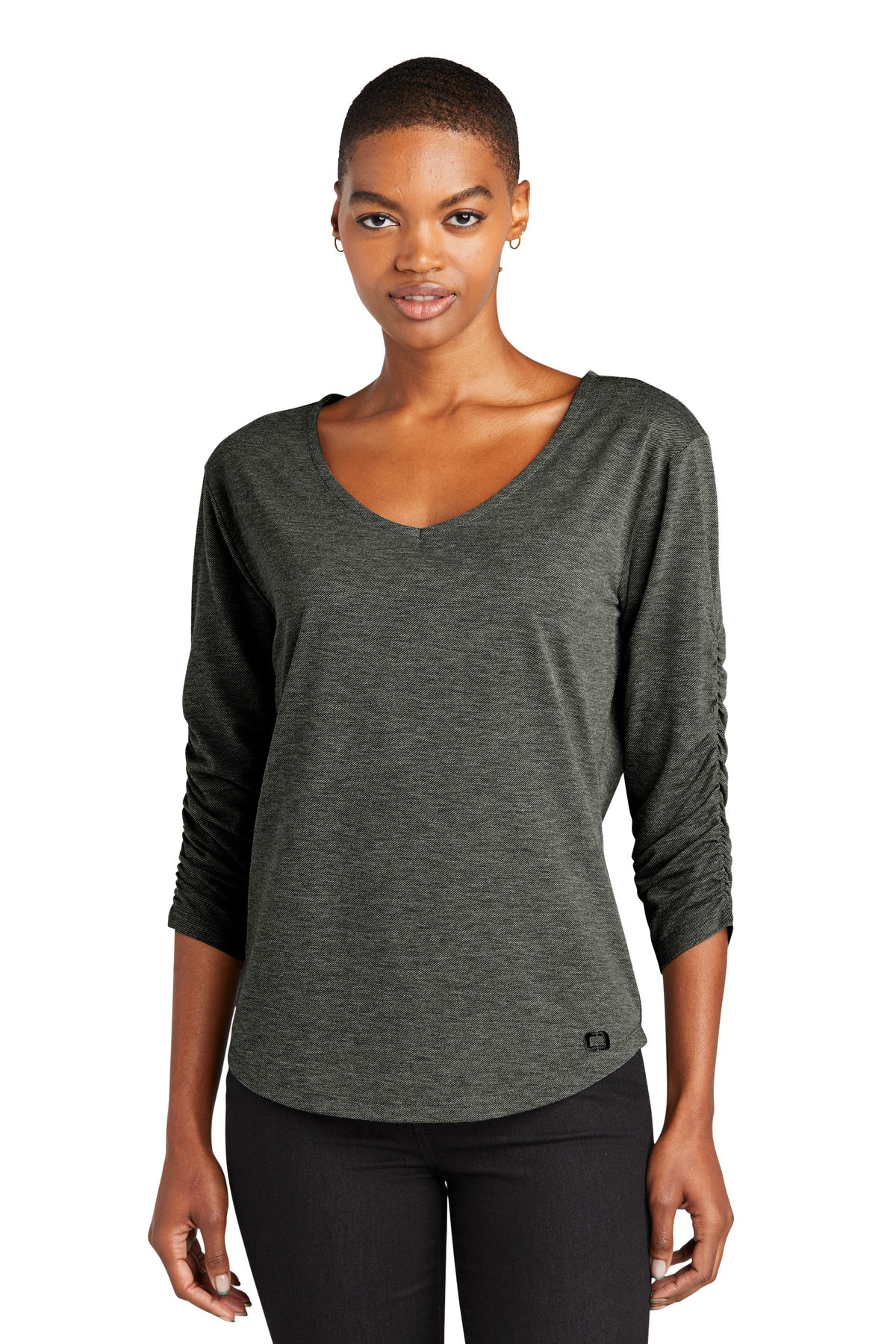 Front View of TarmacGrey OGIO Women's Evolution V-Neck LOG148