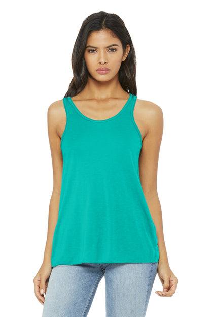Front View of Teal BELLA+CANVAS Women's Flowy Racerback Tank. BC8800