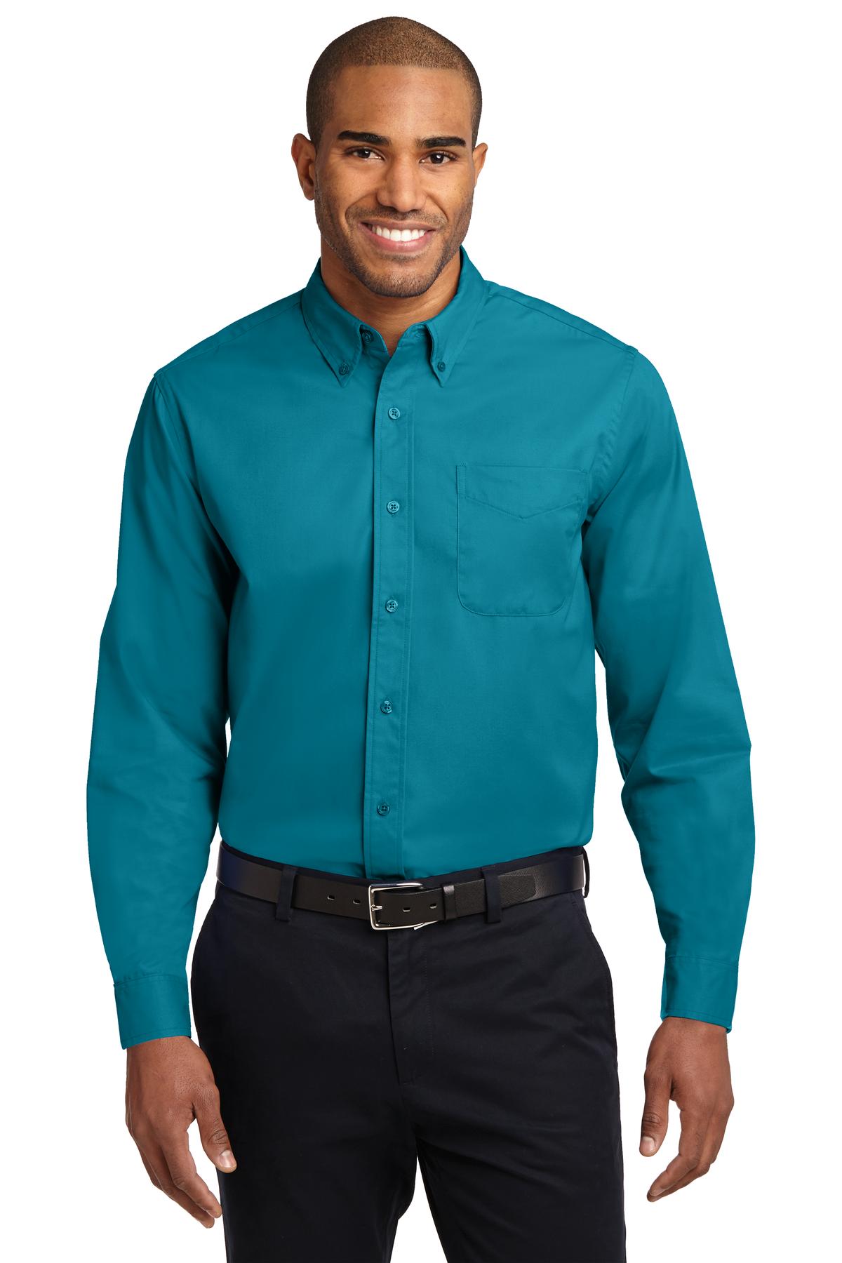 Front View of Teal Green Port Authority Extended Size Long Sleeve Easy Care Shirt S608ES