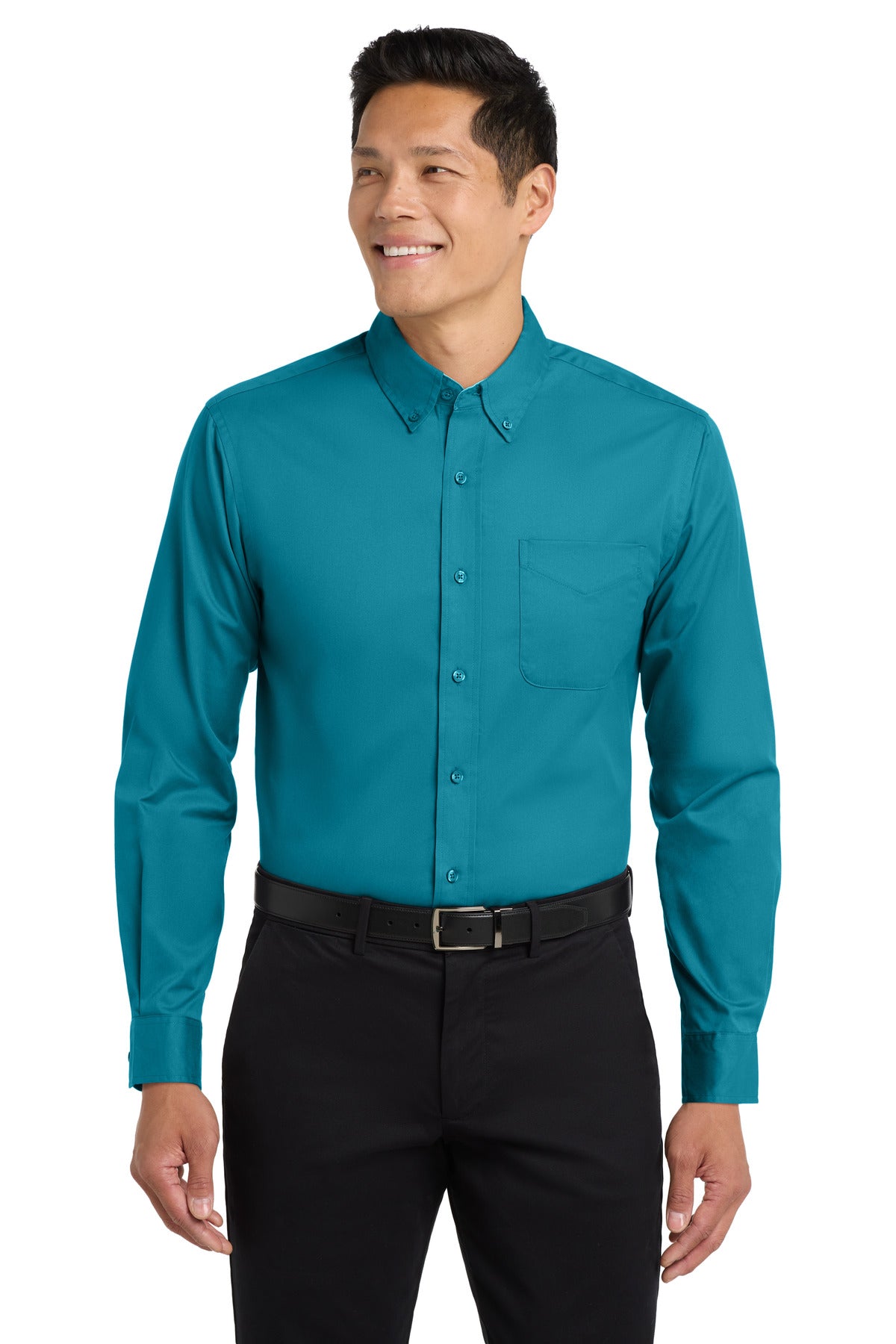 Front View of Teal Green Port Authority Extended Size Long Sleeve Easy Care Shirt S608ES