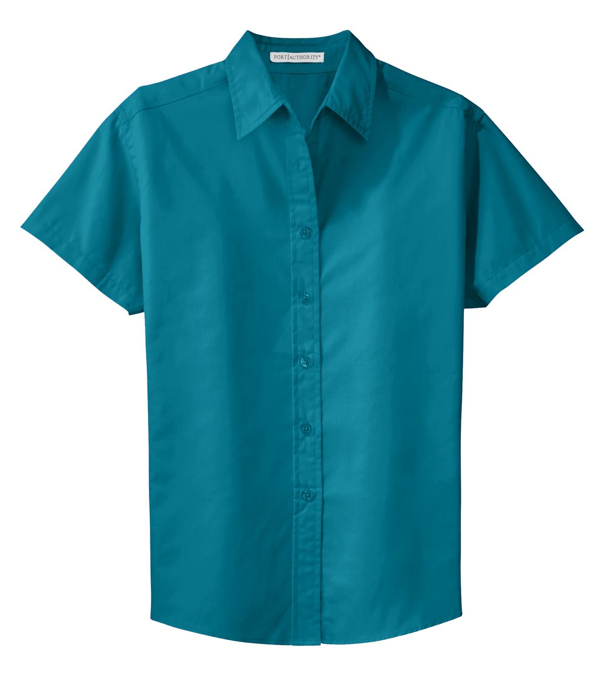 Front View of Teal Green Port Authority Women's Short Sleeve Easy Care Shirt. L508