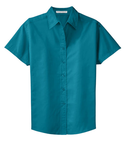 Front View of Teal Green Port Authority Women's Short Sleeve Easy Care Shirt. L508