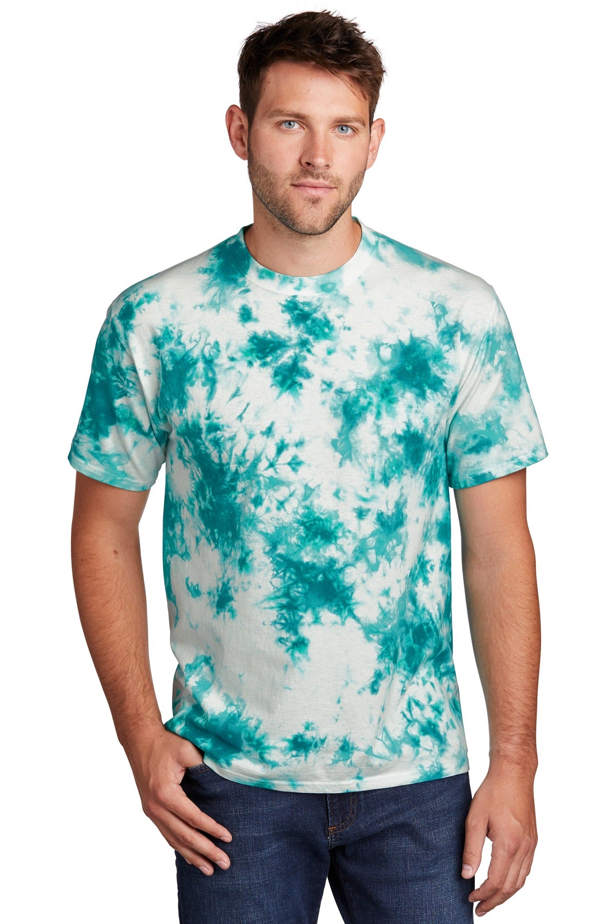 Front View of Teal Port & Company Crystal Tie-Dye Tee PC145
