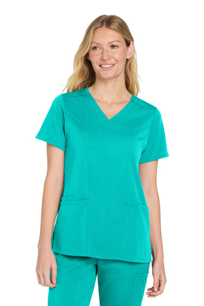 Front View of Teal Wink Women's Premiere Flex V-Neck Top WW4168