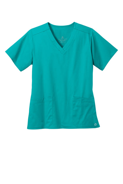 Front View of Teal Wink Women's WorkFlex V-Neck Top WW4560