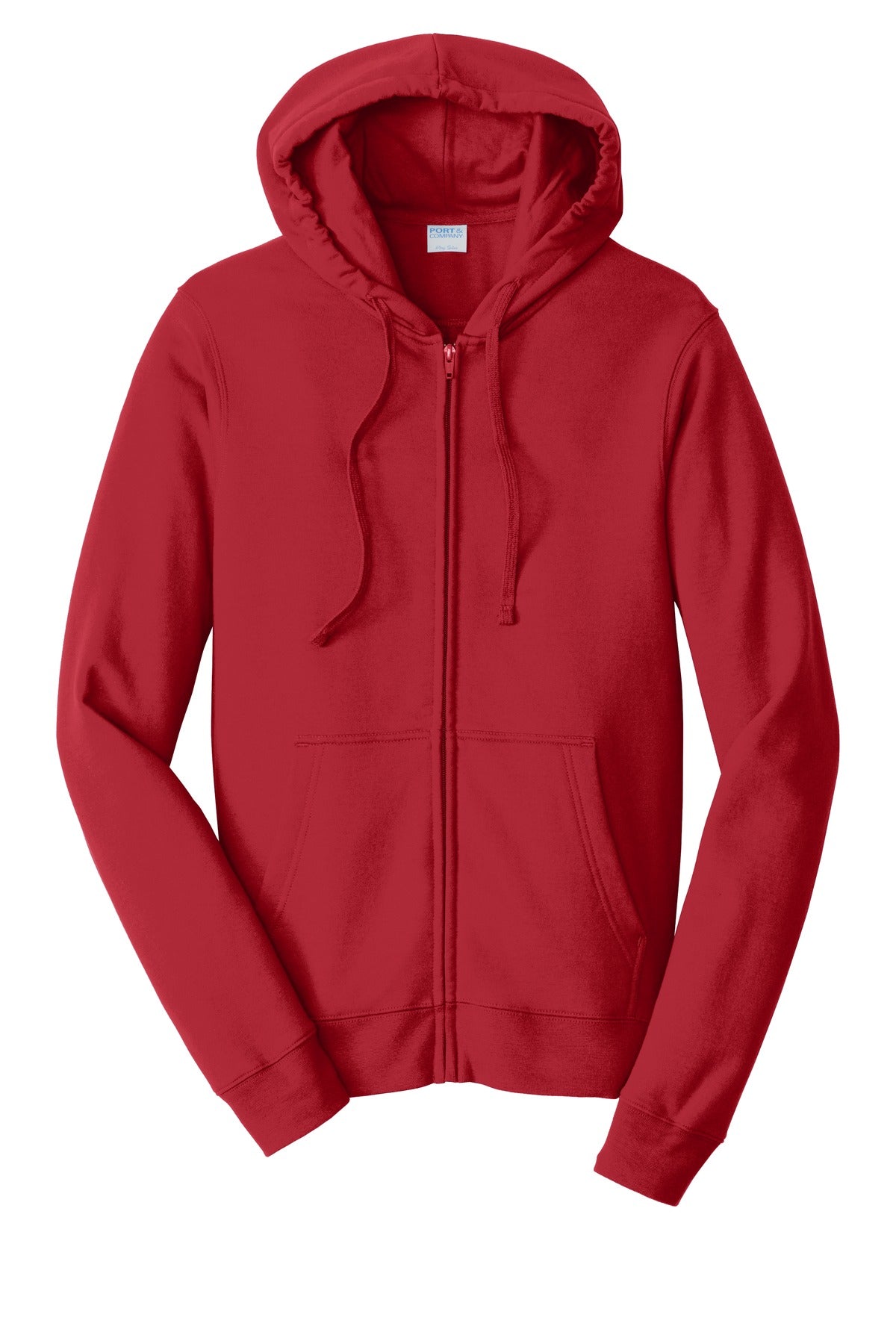 Front View of Team Cardinal Port & Company Fan Favorite Fleece Full-Zip Hooded Sweatshirt. PC850ZH