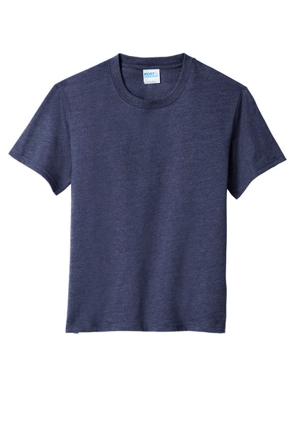Front View of Team Navy Hthr Port & Company Youth Fan Favorite Blend Tee. PC455Y