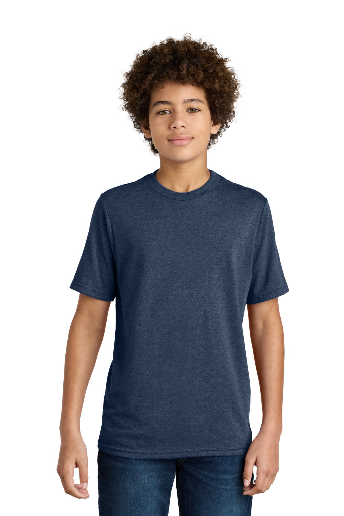 Front View of TeamNavyHt Port & Company Youth CVC Tee PC340Y