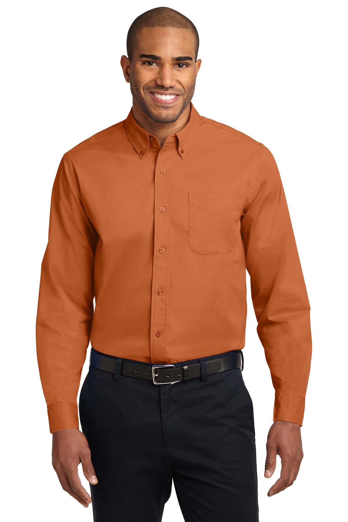 Front View of Texas Orange Port Authority Extended Size Long Sleeve Easy Care Shirt S608ES