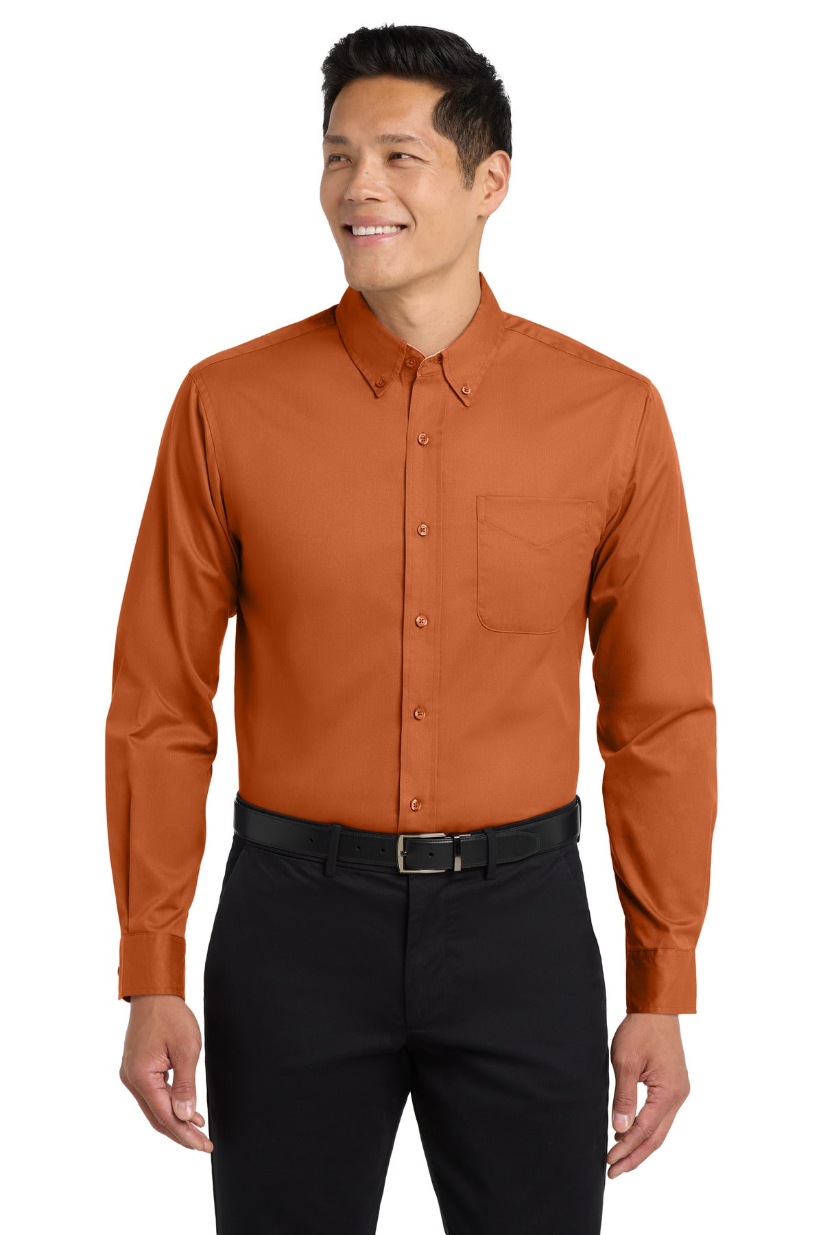 Front View of Texas Orange Port Authority Extended Size Long Sleeve Easy Care Shirt S608ES
