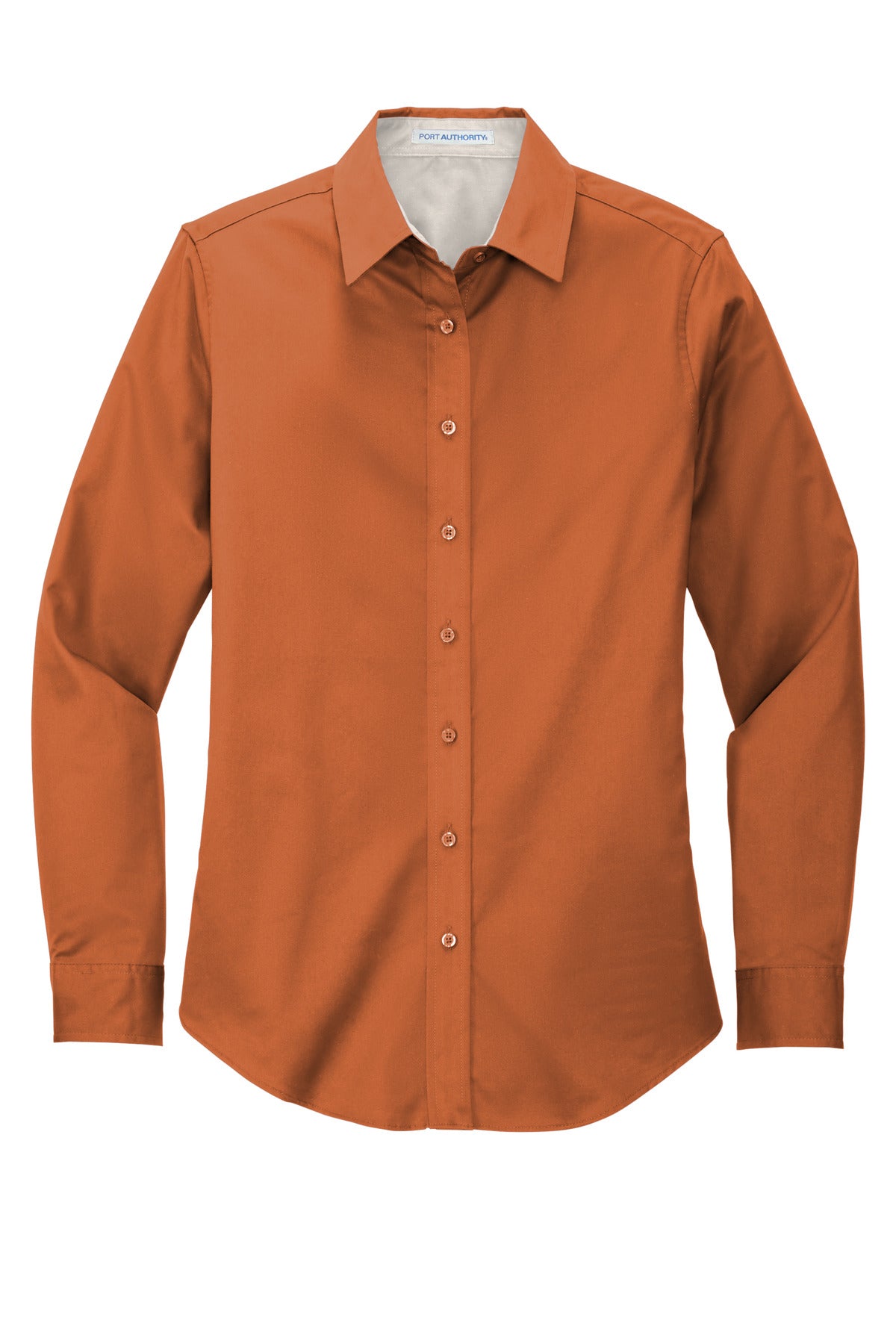 Front View of Texas Orange Port Authority Women's Long Sleeve Easy Care Shirt. L608