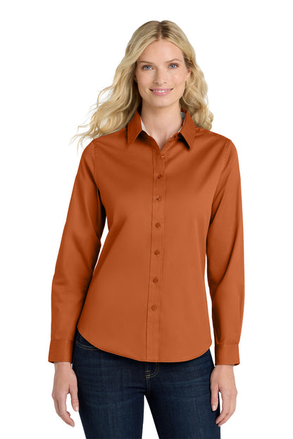 Front View of Texas Orange Port Authority Women's Long Sleeve Easy Care Shirt. L608
