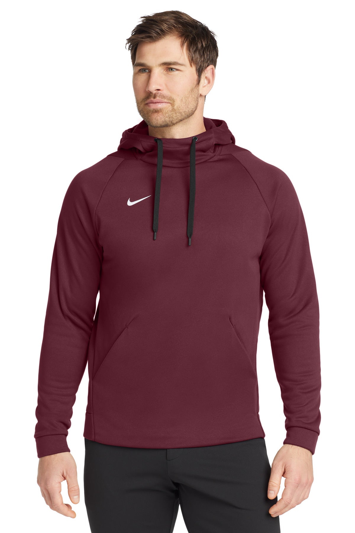 Front View of Tm Dark Maroon Nike Therma-FIT Pullover Fleece Hoodie CN9473