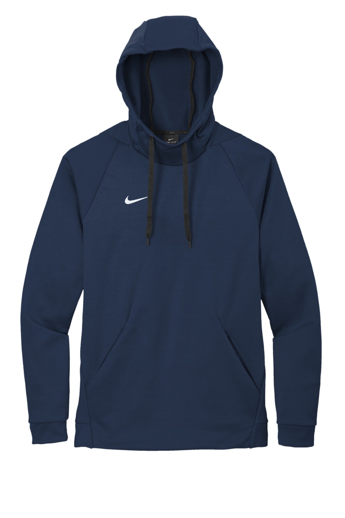 Front View of Tm Navy Nike Therma-FIT Pullover Fleece Hoodie CN9473