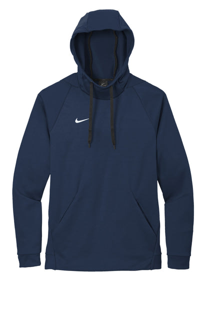 Front View of Tm Navy Nike Therma-FIT Pullover Fleece Hoodie CN9473