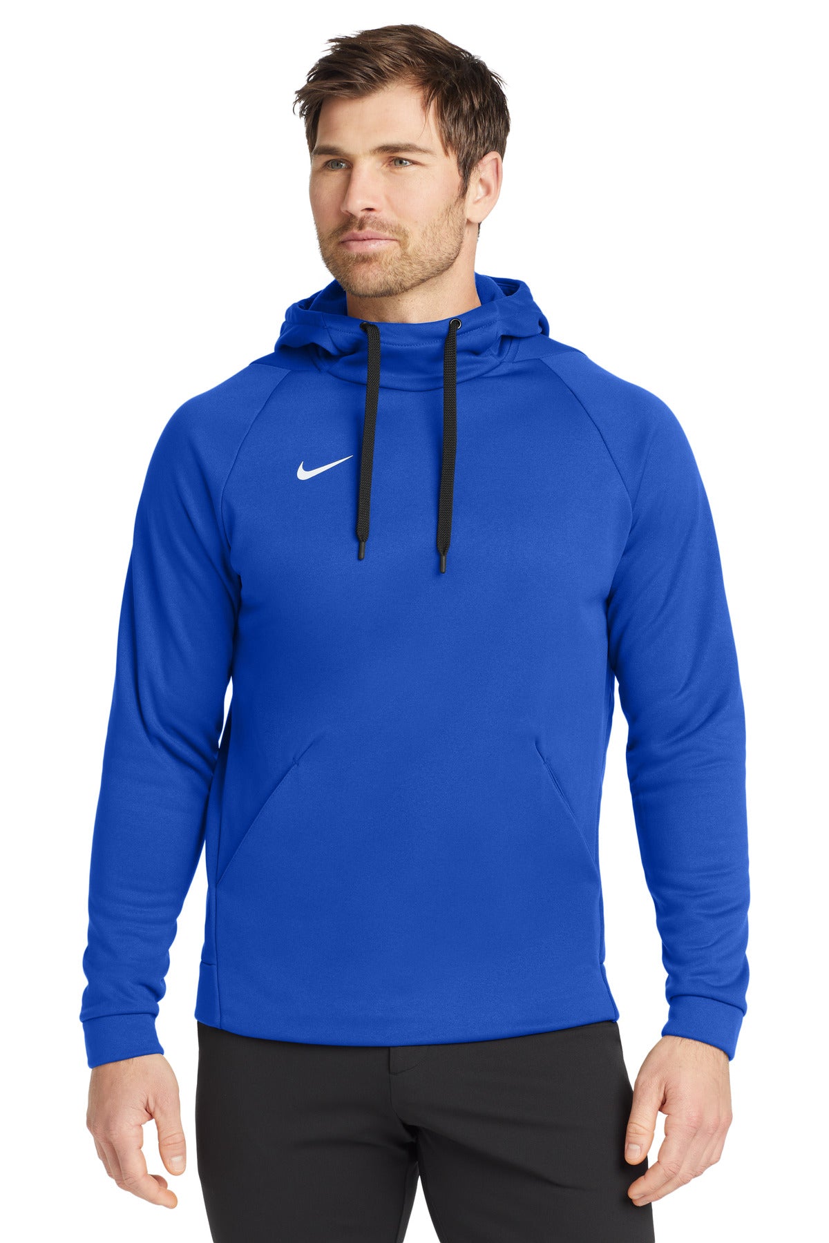 Front View of Tm Royal Nike Therma-FIT Pullover Fleece Hoodie CN9473