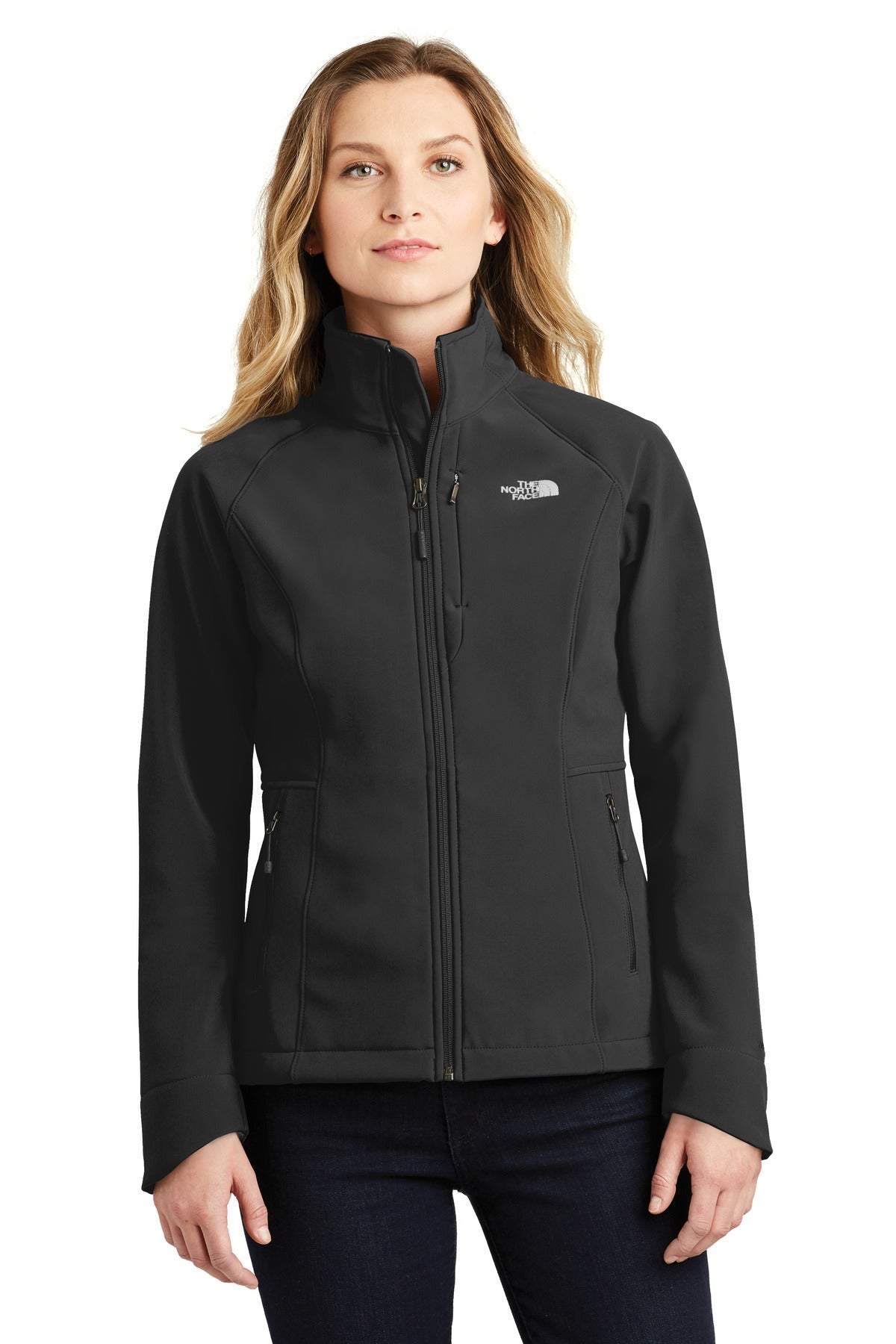 Front View of TNF Black The North Face Women's Apex Barrier Soft Shell Jacket. NF0A3LGU