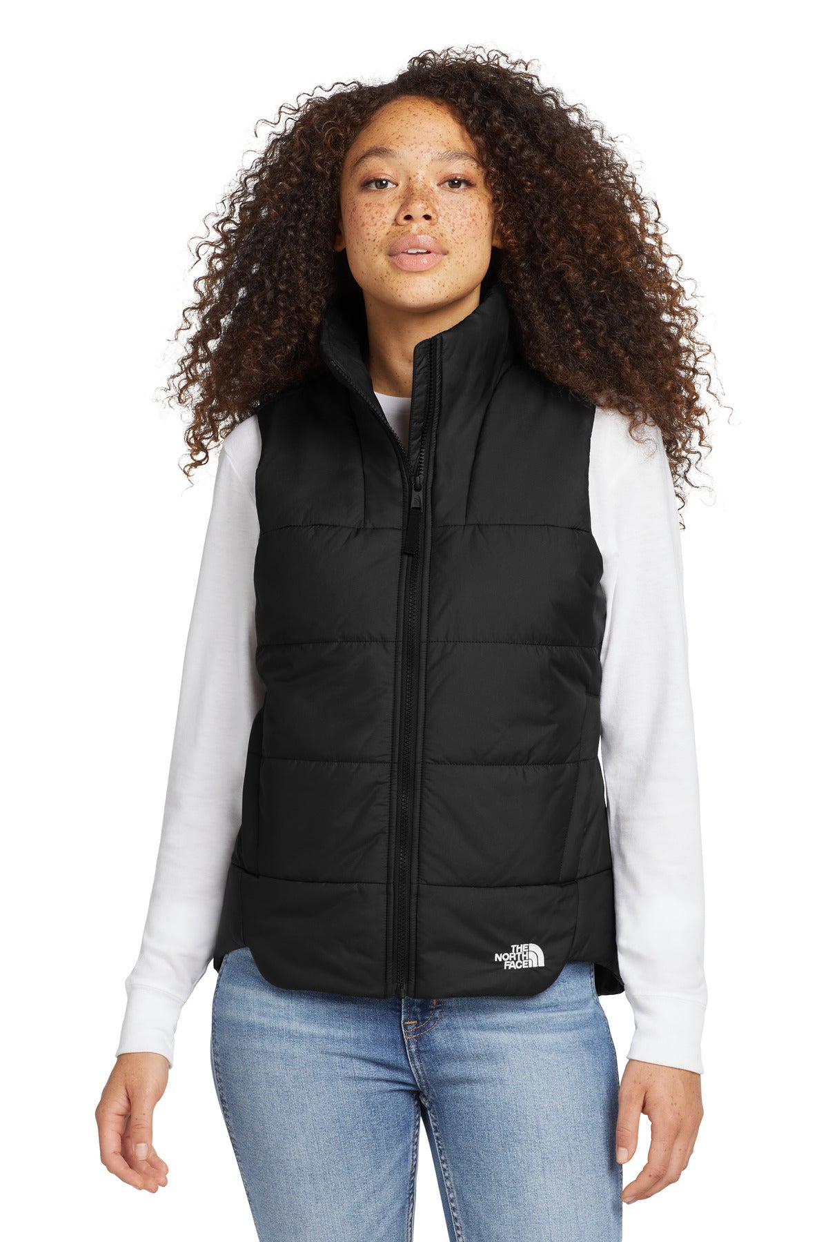 Front View of TNF Black The North Face Women's Everyday Insulated Vest. NF0A529Q