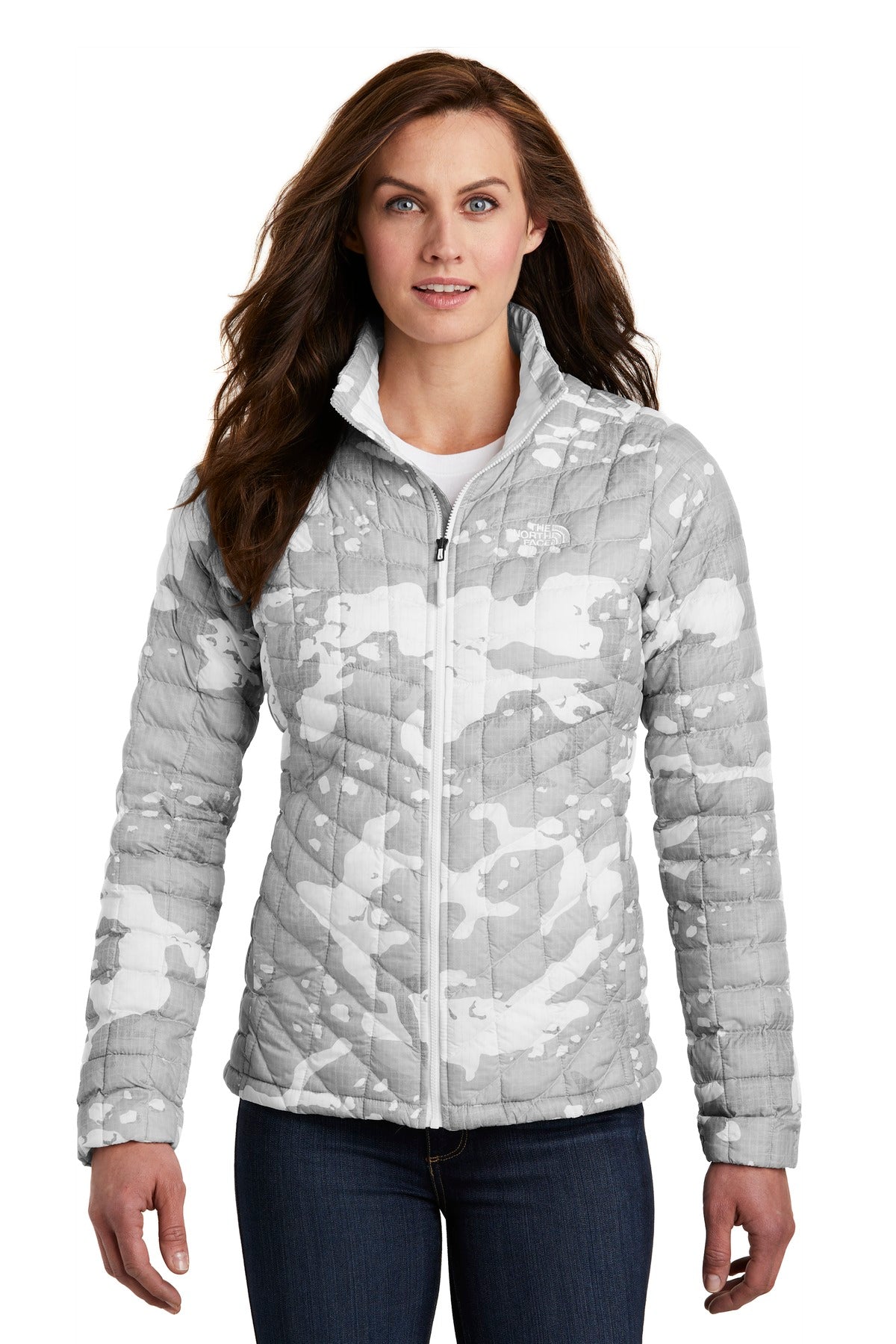 Front View of TNF White WChp The North Face Women's ThermoBall Trekker Jacket. NF0A3LHK