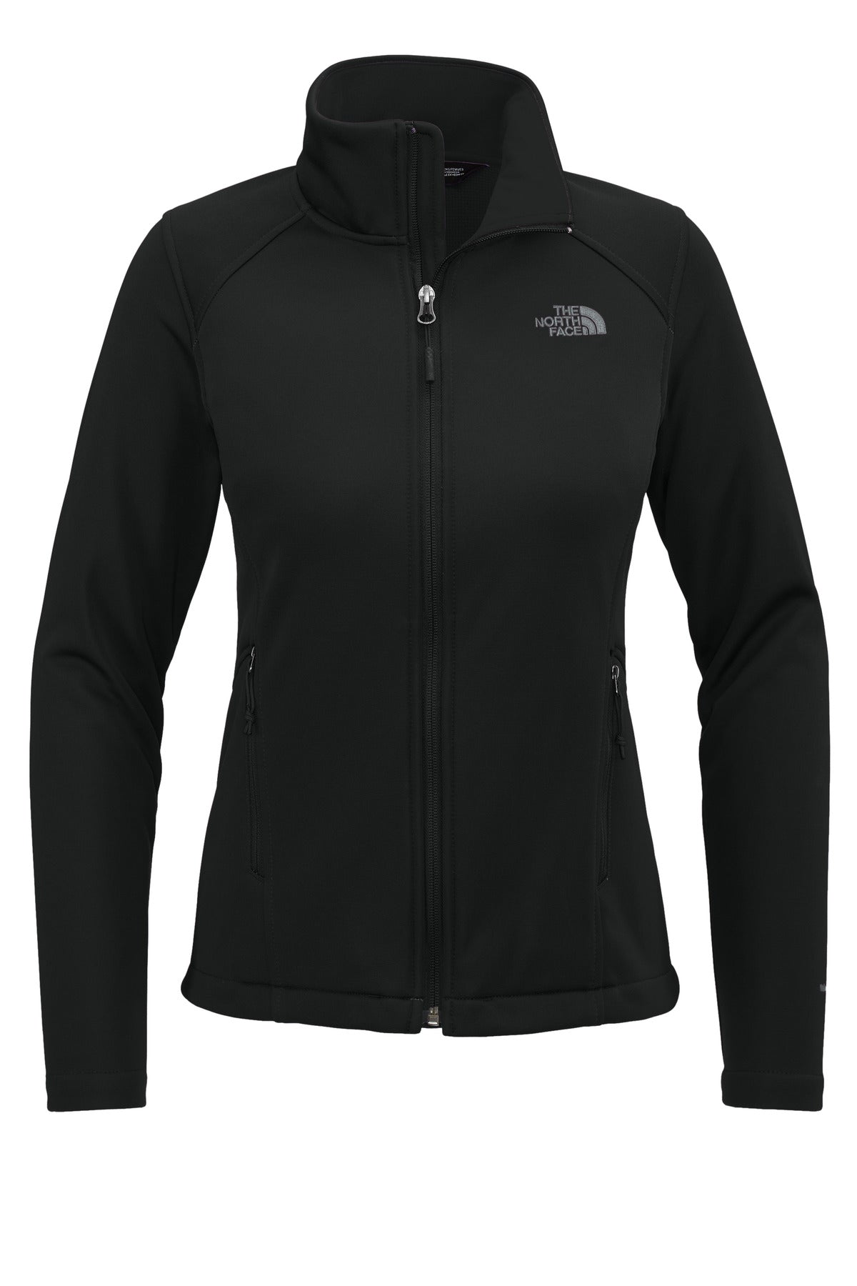 Front View of TNFBlack The North Face Women's Chest Logo Ridgewall Soft Shell Jacket NF0A88D4 plain