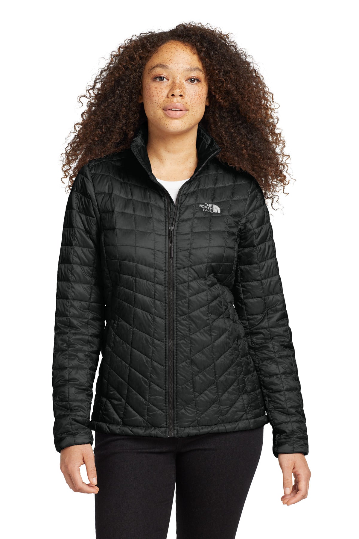 Front View of TNFMatteBk The North Face Women's ThermoBall Trekker Jacket. NF0A3LHK