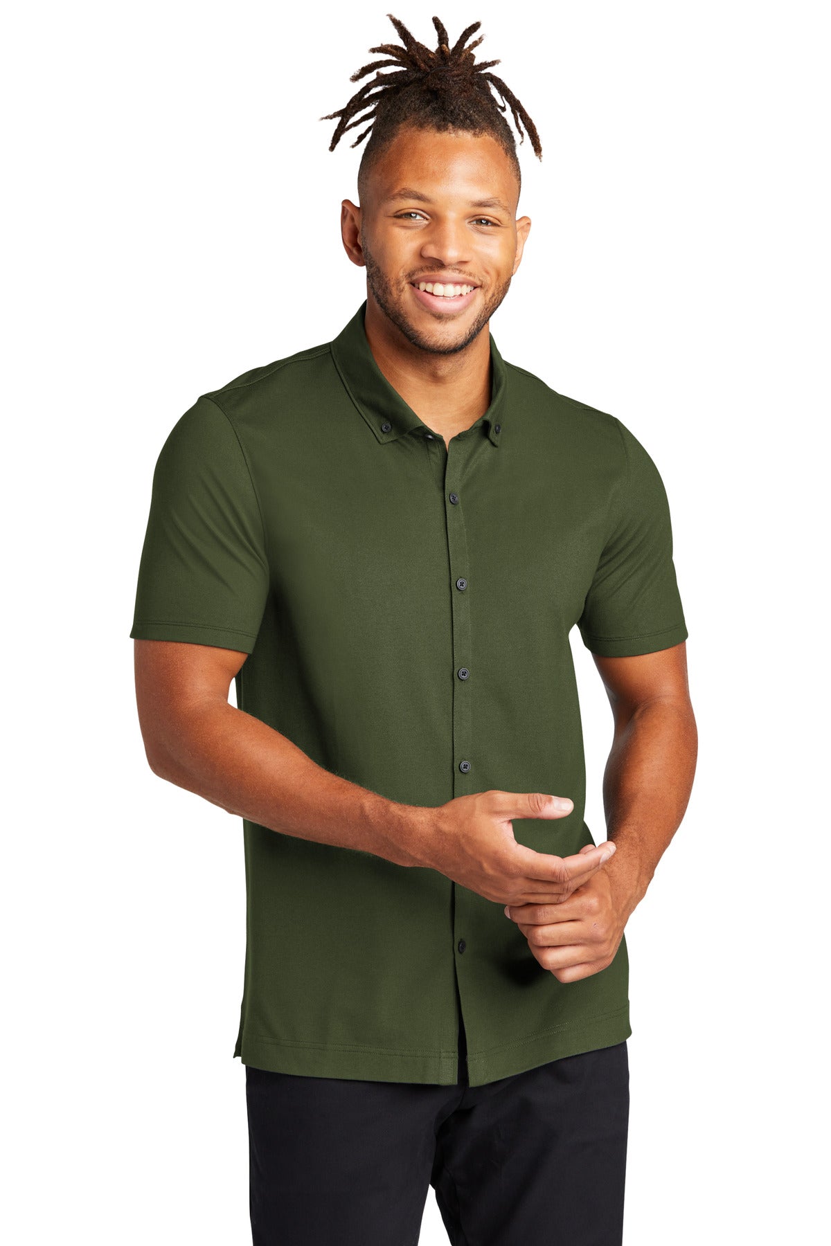 Front View of TownsendGn Mercer+Mettle Stretch Pique Full-Button Polo MM1006