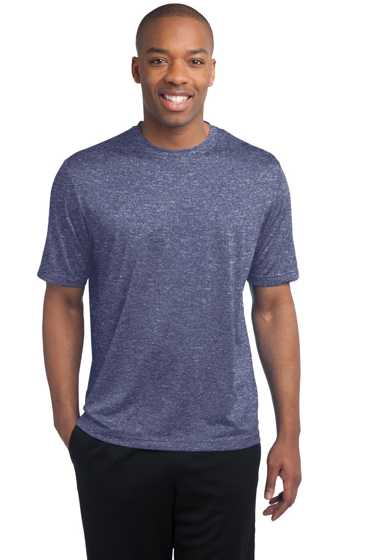 Front View of Tr Navy Hthr Sport-Tek Tall Heather Contender Tee. TST360