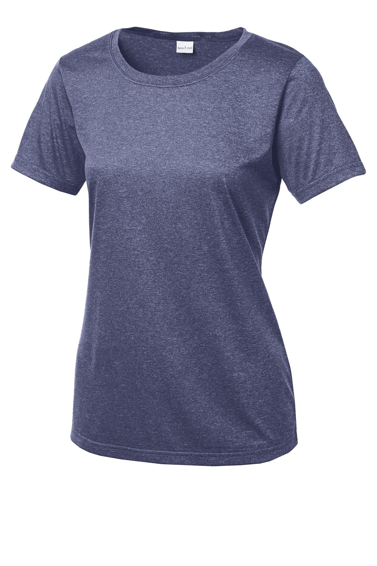 Front View of Tr Navy Hthr Sport-Tek Women's Heather Contender Scoop Neck Tee. LST360