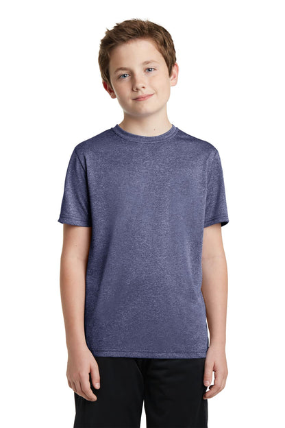 Front View of Tr Navy Hthr Sport-Tek Youth Heather Contender Tee. YST360