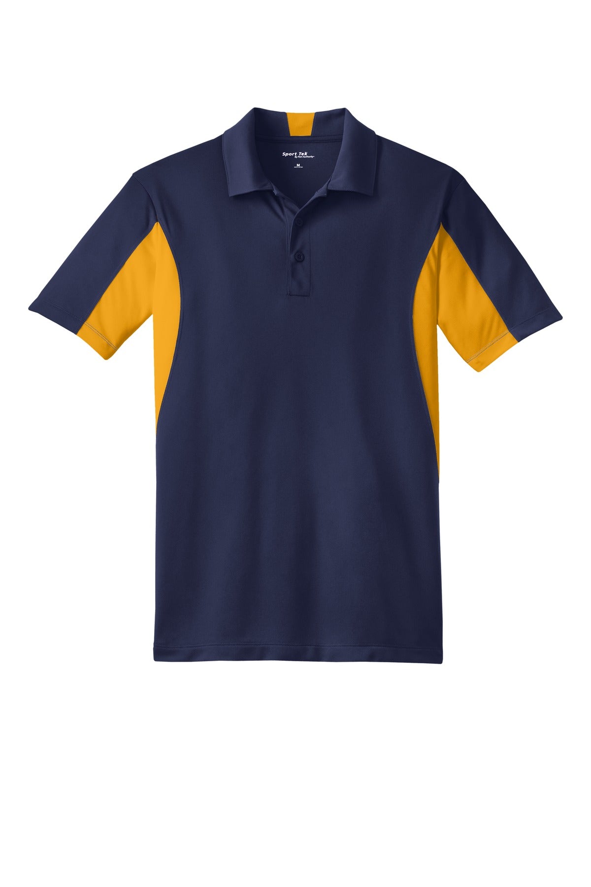 Front View of Tr Navy/Gold Sport-Tek Tall Side Blocked Micropique Sport-Wick Polo. TST655