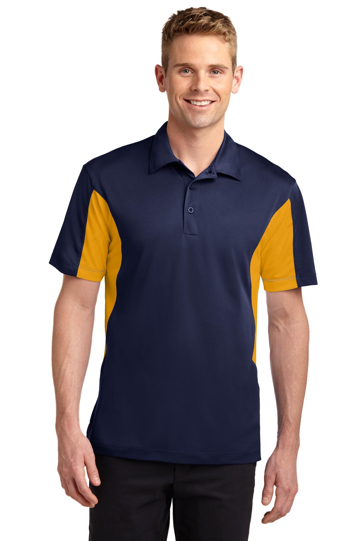 Front View of Tr Navy/Gold Sport-Tek Tall Side Blocked Micropique Sport-Wick Polo. TST655